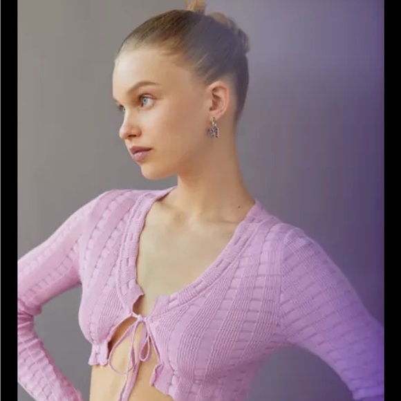 Urban Outfitters Sweater Set Tied Cardigan and Tank Top Lilac Pink Size M - Picture 1 of 11
